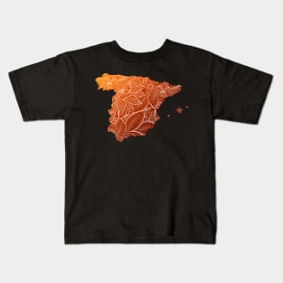 Colorful mandala art map of Spain with text in brown and orange Kids T-Shirt